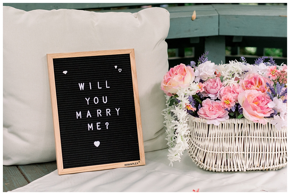 Decorations are staged for a surprise proposal at McCrillis Gardens in Bethesda, Maryland.